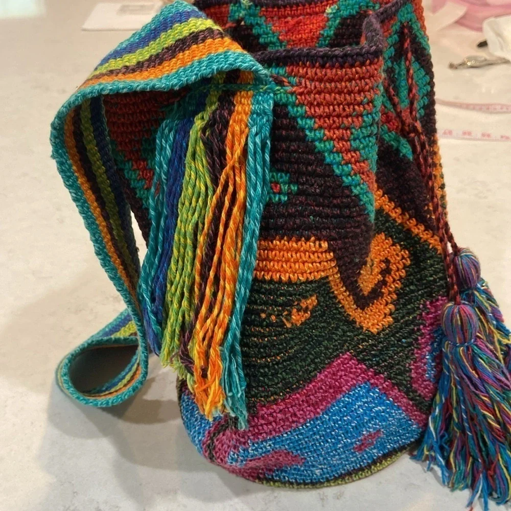 Multicolor Wayuu Artisan Crochet Shoulder Crossbody Bucket Bag